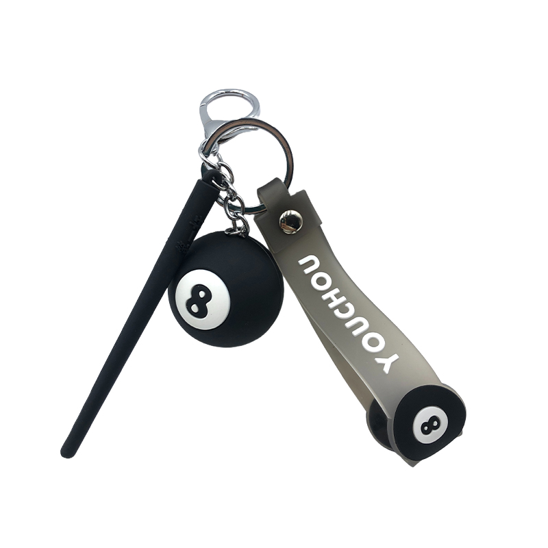 How do you incorporate mini billiard balls into a keychain design, achieving a refined and authentic look?